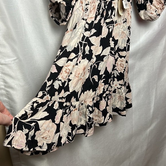 SALTWATER LUXE black & pink floral smocked dress with balloon sleeves, ruffles - Picture 7 of 10